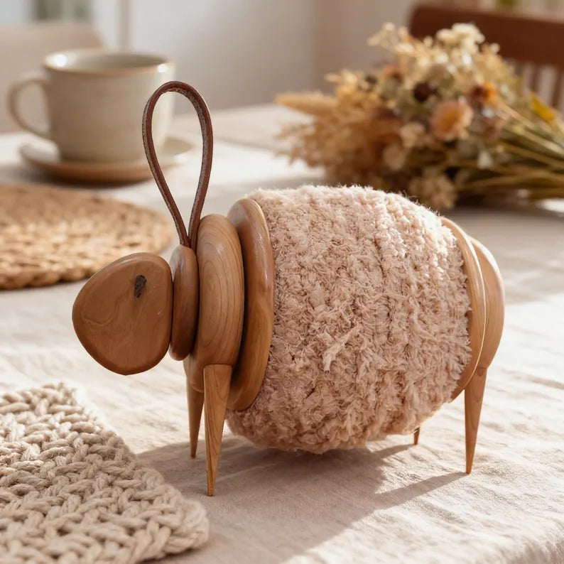 Wooden Yarn Holder,Sheep Shaped Yarn Dispenser,Portable Knitting Crochet Accessory handmad